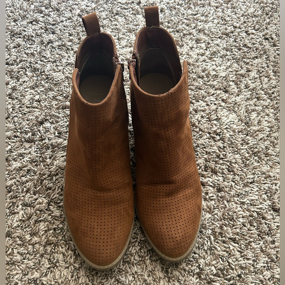 Jore Brown Faux Suede Heeled Ankle Booties